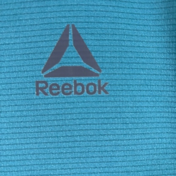 Reebok Polo Shirt Green-ish Blue Fine Stripes Black Logo on Front Size L - Picture 3 of 11